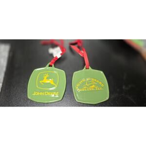 2 Vintage John Deere Ceramic Christmas Ornaments Historical 1912 & 1950s Logos